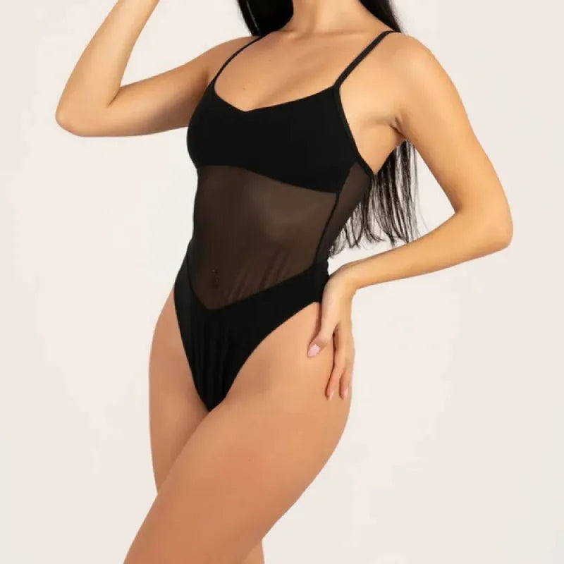 Tan Through One-Piece Swimsuit
